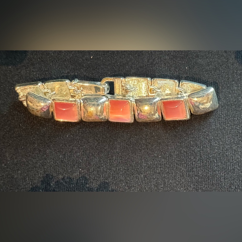 Pink Square Stone Silver Link Bracelet by